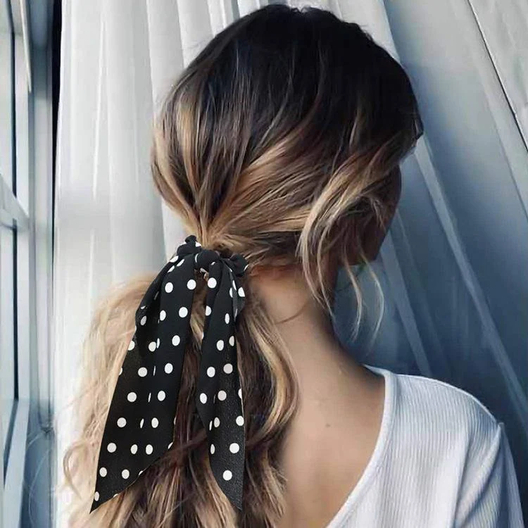 Blumendruck Haarschal Schleife Haargummis Pferdeschwanz Stirnband Für Frauen Haarschmuck Bowknot Elastic Hair Rope Haarbänder