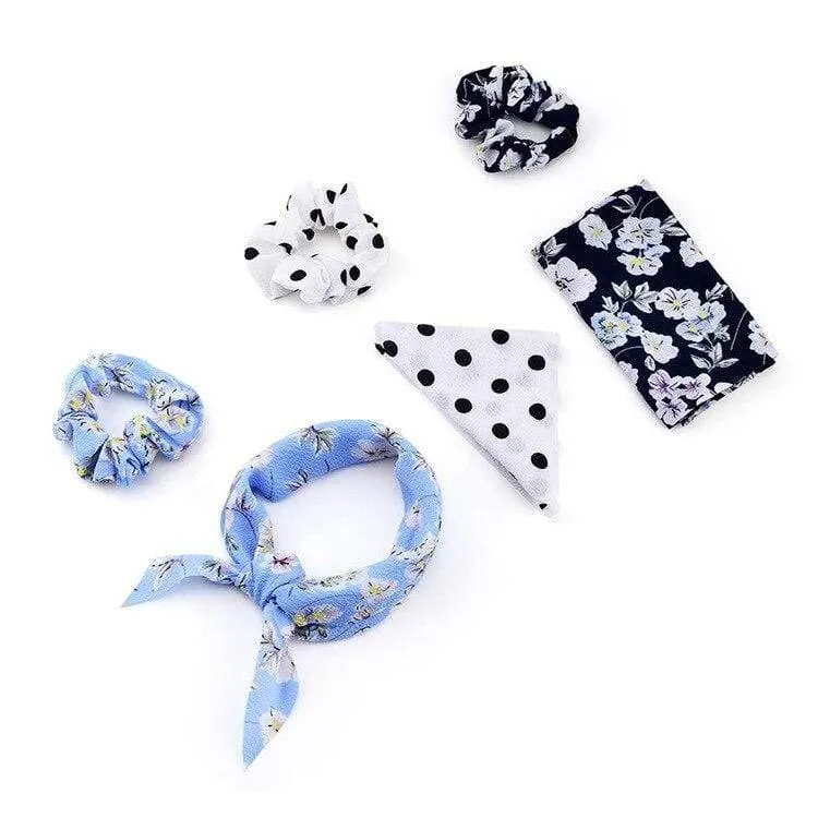Blumendruck Haarschal Schleife Haargummis Pferdeschwanz Stirnband Für Frauen Haarschmuck Bowknot Elastic Hair Rope Haarbänder