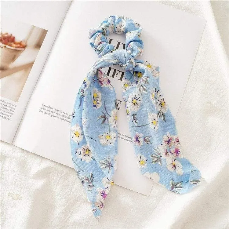 Blumendruck Haarschal Schleife Haargummis Pferdeschwanz Stirnband Für Frauen Haarschmuck Bowknot Elastic Hair Rope Haarbänder