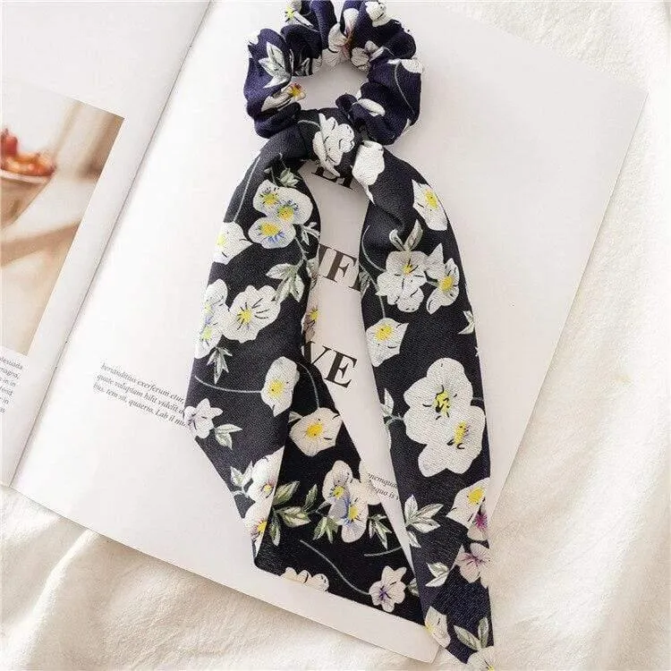 Blumendruck Haarschal Schleife Haargummis Pferdeschwanz Stirnband Für Frauen Haarschmuck Bowknot Elastic Hair Rope Haarbänder