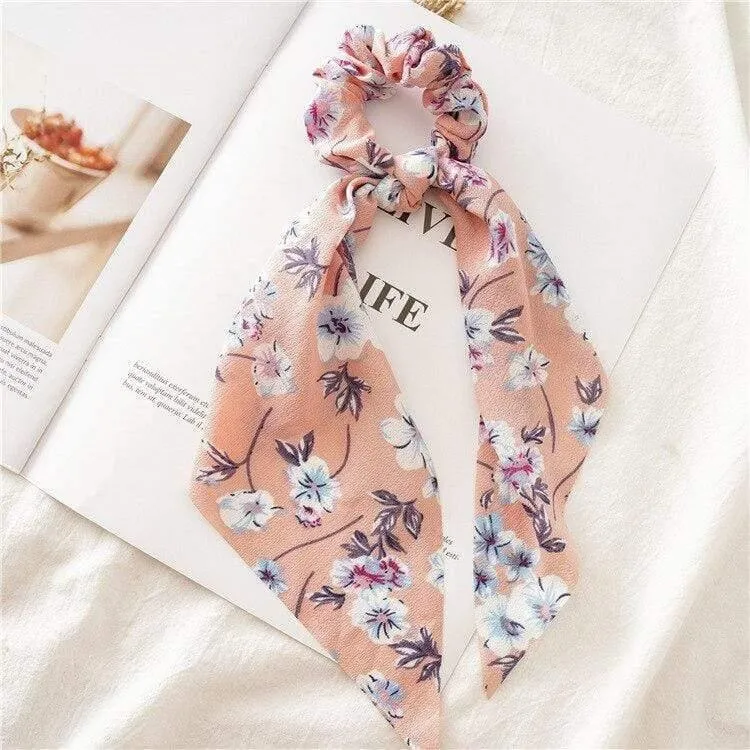Blumendruck Haarschal Schleife Haargummis Pferdeschwanz Stirnband Für Frauen Haarschmuck Bowknot Elastic Hair Rope Haarbänder