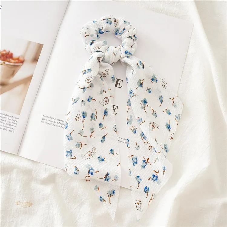 Blumendruck Haarschal Schleife Haargummis Pferdeschwanz Stirnband Für Frauen Haarschmuck Bowknot Elastic Hair Rope Haarbänder
