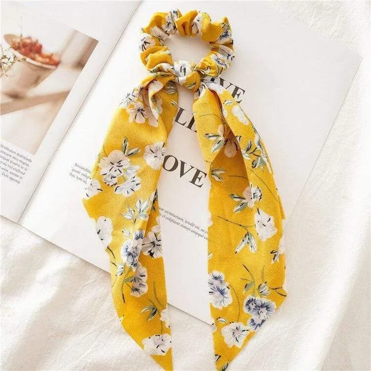 Blumendruck Haarschal Schleife Haargummis Pferdeschwanz Stirnband Für Frauen Haarschmuck Bowknot Elastic Hair Rope Haarbänder