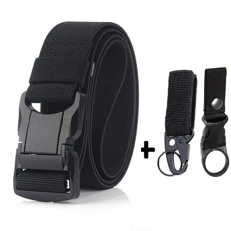 Elastischer Gürtel Männer Aluminiumlegierung Schwarz Steckbare Schnalle Taktische Gürtel Atmungsaktiver Bequemer Nylon Männlicher Jeansgürtel Hohe Qualität