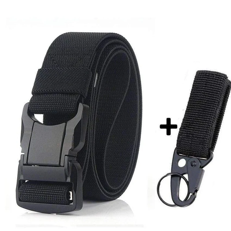 Elastischer Gürtel Männer Aluminiumlegierung Schwarz Steckbare Schnalle Taktische Gürtel Atmungsaktiver Bequemer Nylon Männlicher Jeansgürtel Hohe Qualität