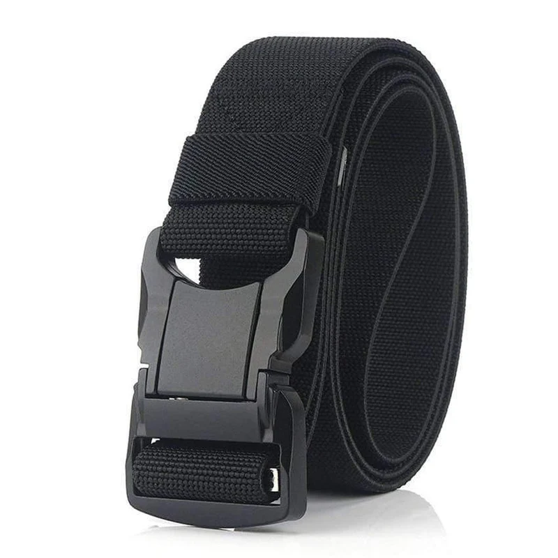 Elastischer Gürtel Männer Aluminiumlegierung Schwarz Steckbare Schnalle Taktische Gürtel Atmungsaktiver Bequemer Nylon Männlicher Jeansgürtel Hohe Qualität