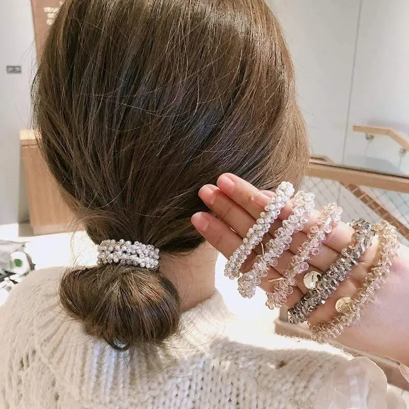 Frauen Kristall Haar Krawatten Perle Elastisches Haarband Mädchen Scrunchies Gummiband Frauen Haar Zubehör Kopfbedeckung Ornament