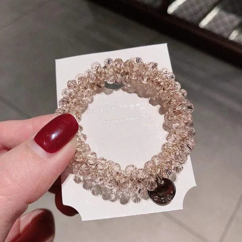 Frauen Kristall Haar Krawatten Perle Elastisches Haarband Mädchen Scrunchies Gummiband Frauen Haar Zubehör Kopfbedeckung Ornament