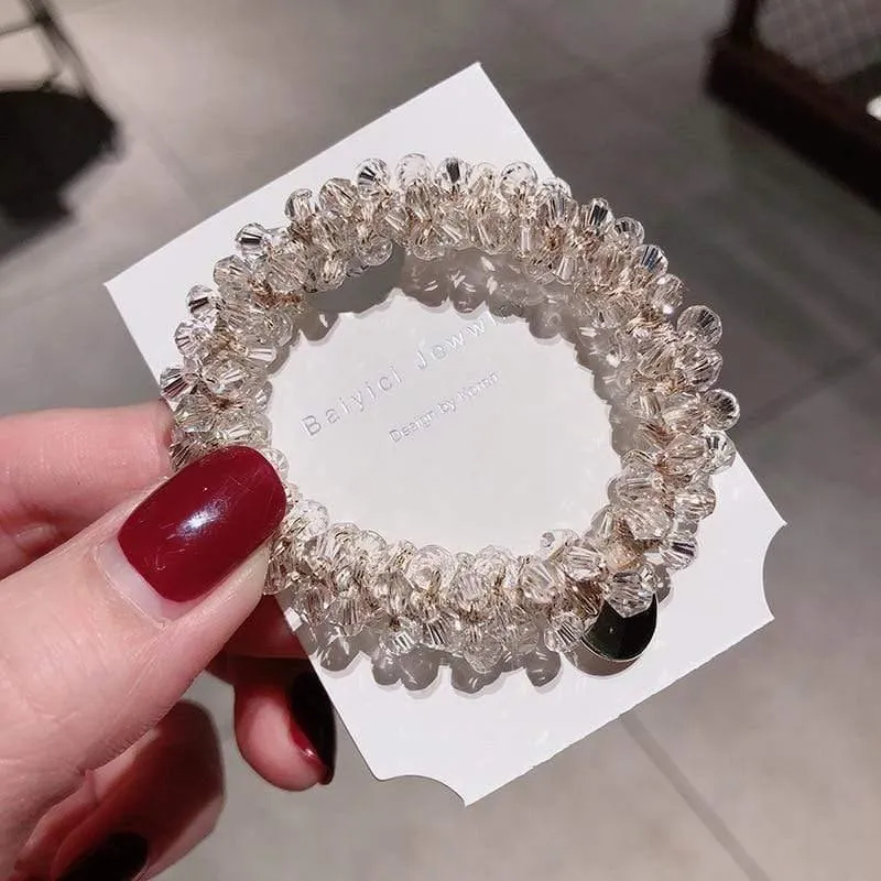 Frauen Kristall Haar Krawatten Perle Elastisches Haarband Mädchen Scrunchies Gummiband Frauen Haar Zubehör Kopfbedeckung Ornament