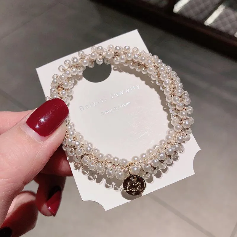 Frauen Kristall Haar Krawatten Perle Elastisches Haarband Mädchen Scrunchies Gummiband Frauen Haar Zubehör Kopfbedeckung Ornament