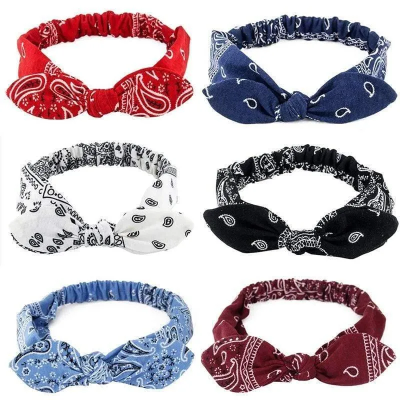 Frauen Kaninchen Ohr Druck Stirnbänder Retro Haar Zubehör geknotete Turban Bandage Bandanas Haarband Kopfwickel Haarbänder