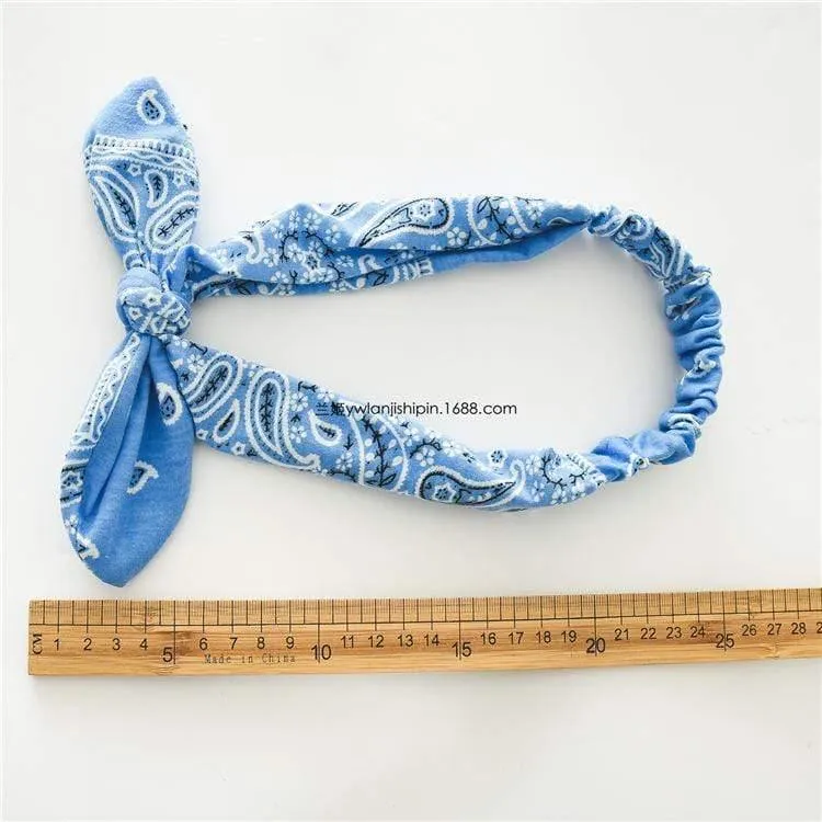 Frauen Kaninchen Ohr Druck Stirnbänder Retro Haar Zubehör geknotete Turban Bandage Bandanas Haarband Kopfwickel Haarbänder