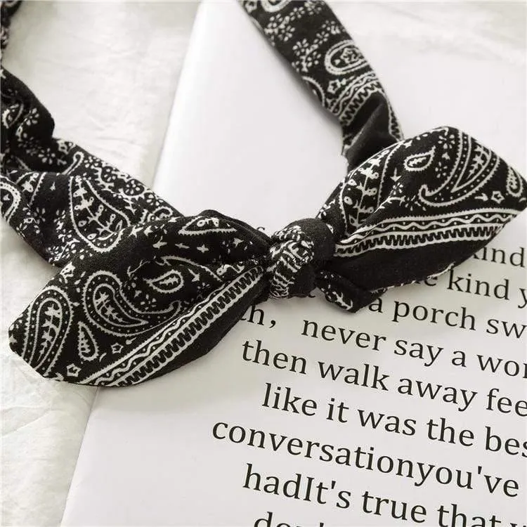 Frauen Kaninchen Ohr Druck Stirnbänder Retro Haar Zubehör geknotete Turban Bandage Bandanas Haarband Kopfwickel Haarbänder