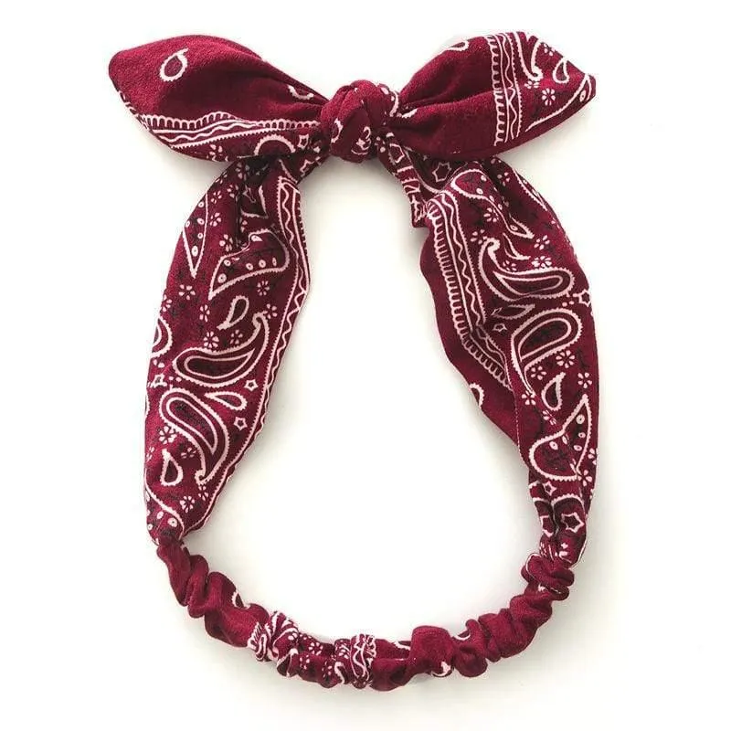 Frauen Kaninchen Ohr Druck Stirnbänder Retro Haar Zubehör geknotete Turban Bandage Bandanas Haarband Kopfwickel Haarbänder