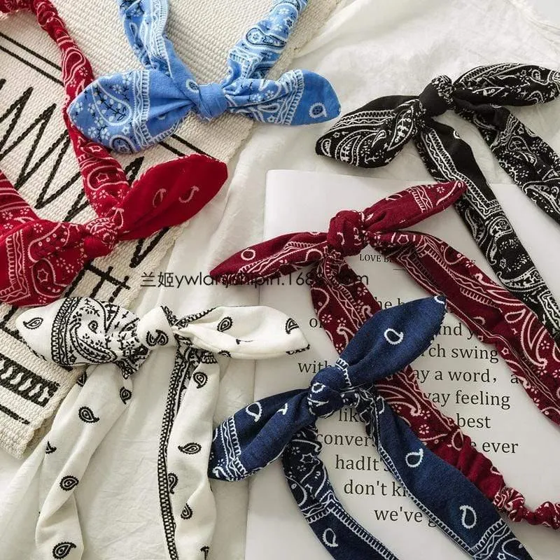 Frauen Kaninchen Ohr Druck Stirnbänder Retro Haar Zubehör geknotete Turban Bandage Bandanas Haarband Kopfwickel Haarbänder