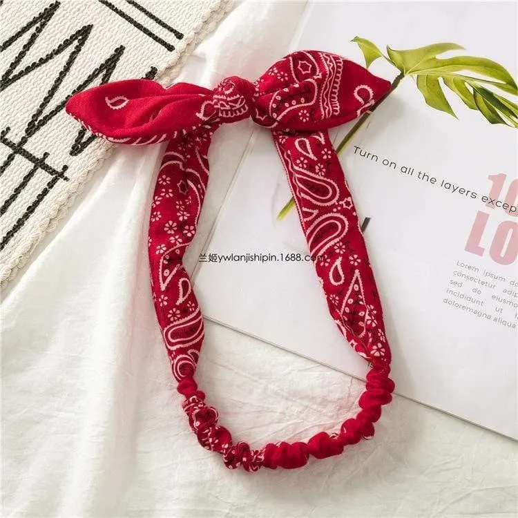 Frauen Kaninchen Ohr Druck Stirnbänder Retro Haar Zubehör geknotete Turban Bandage Bandanas Haarband Kopfwickel Haarbänder