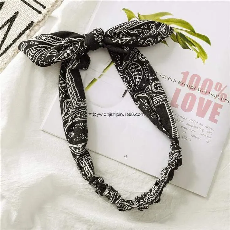 Frauen Kaninchen Ohr Druck Stirnbänder Retro Haar Zubehör geknotete Turban Bandage Bandanas Haarband Kopfwickel Haarbänder
