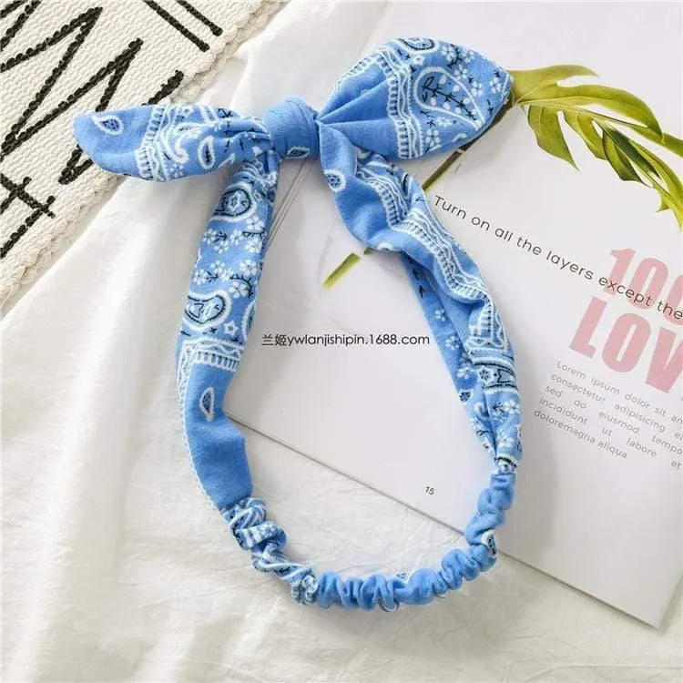 Frauen Kaninchen Ohr Druck Stirnbänder Retro Haar Zubehör geknotete Turban Bandage Bandanas Haarband Kopfwickel Haarbänder