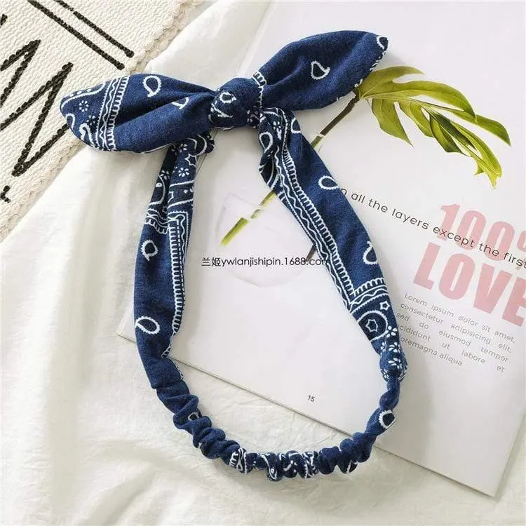 Frauen Kaninchen Ohr Druck Stirnbänder Retro Haar Zubehör geknotete Turban Bandage Bandanas Haarband Kopfwickel Haarbänder