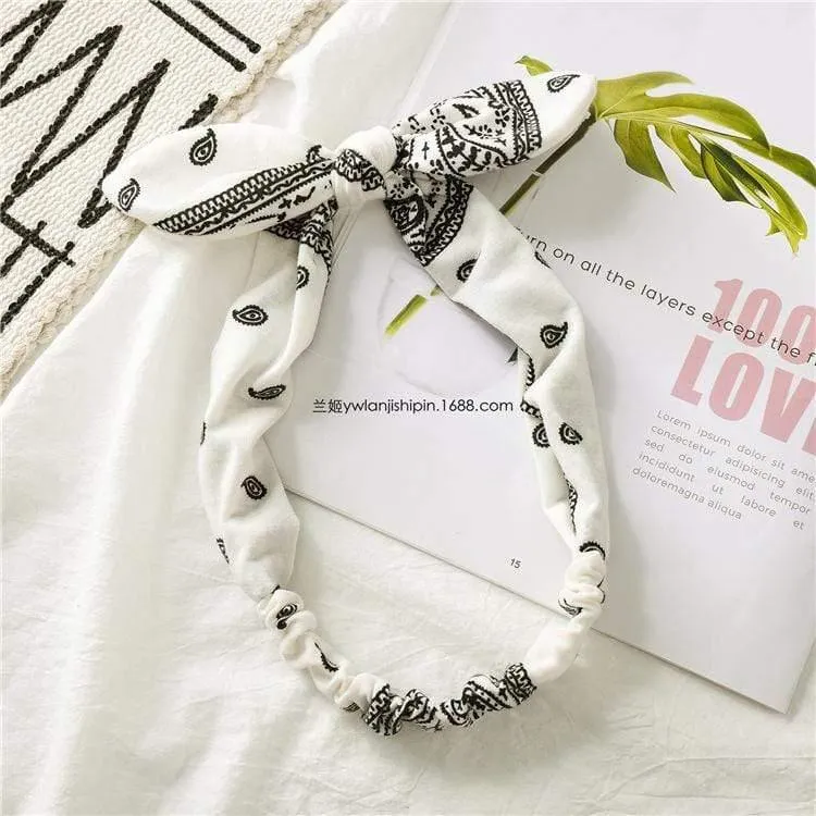 Frauen Kaninchen Ohr Druck Stirnbänder Retro Haar Zubehör geknotete Turban Bandage Bandanas Haarband Kopfwickel Haarbänder