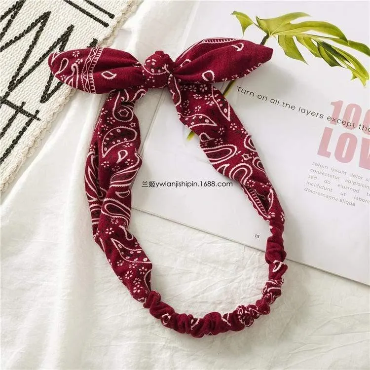 Frauen Kaninchen Ohr Druck Stirnbänder Retro Haar Zubehör geknotete Turban Bandage Bandanas Haarband Kopfwickel Haarbänder