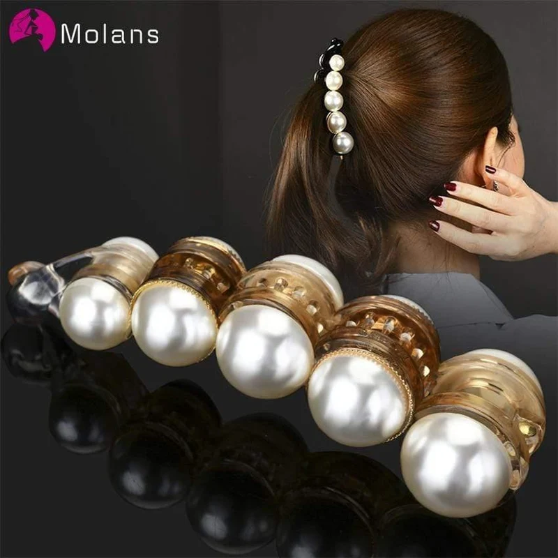 Molans Pearls Solid Banana Haarspangen in Damen-Haar-Accessoires, Pferdeschwanz-Haarspangen, elegante Haarklammern, Haarnadeln