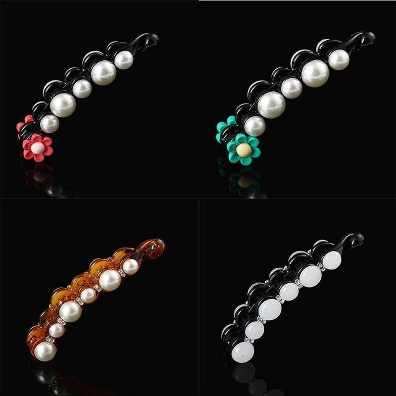 Molans Pearls Solid Banana Haarspangen in Damen-Haar-Accessoires, Pferdeschwanz-Haarspangen, elegante Haarklammern, Haarnadeln