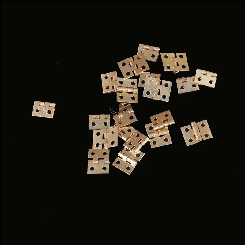 20 Stück Schranktürscharniere mit Nägeln, vermessingt, Mini-Scharnier, kleiner dekorativer Schmuck, Holzkiste, Möbelzubehör, 8 mm x 10 mm