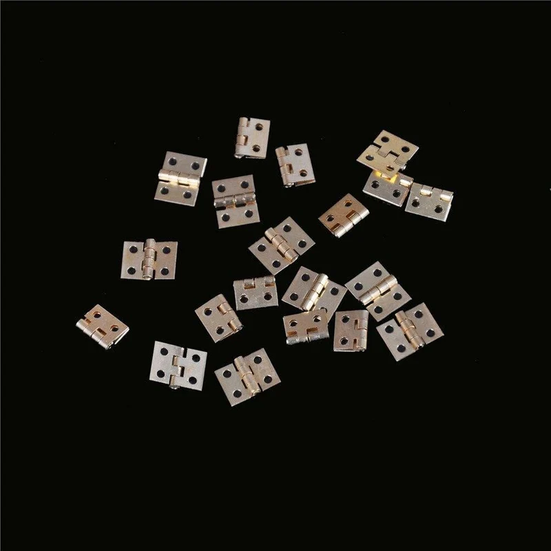 20 Stück Schranktürscharniere mit Nägeln, vermessingt, Mini-Scharnier, kleiner dekorativer Schmuck, Holzkiste, Möbelzubehör, 8 mm x 10 mm