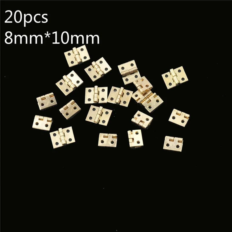 20 Stück Schranktürscharniere mit Nägeln, vermessingt, Mini-Scharnier, kleiner dekorativer Schmuck, Holzkiste, Möbelzubehör, 8 mm x 10 mm