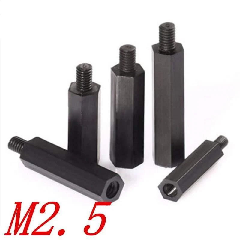 50 Stück / Los M2.5 * 5/6/8/10/12/15/18/20/25/30 + 6 Schwarzer Nylonabstandhalter 2.5 mm männlicher bis weiblicher Nylon-Kunststoffabstandshalter Lange Sechskantmutter