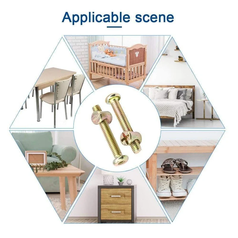 82 Stück / Satz Sechskantbuchse Flachkopf-Möbelschrauben Zylindermuttern M6 Verzinkte Babybettschrauben Hardware-Sortimentskit für Babybett (CX-7380.1-82HZ)