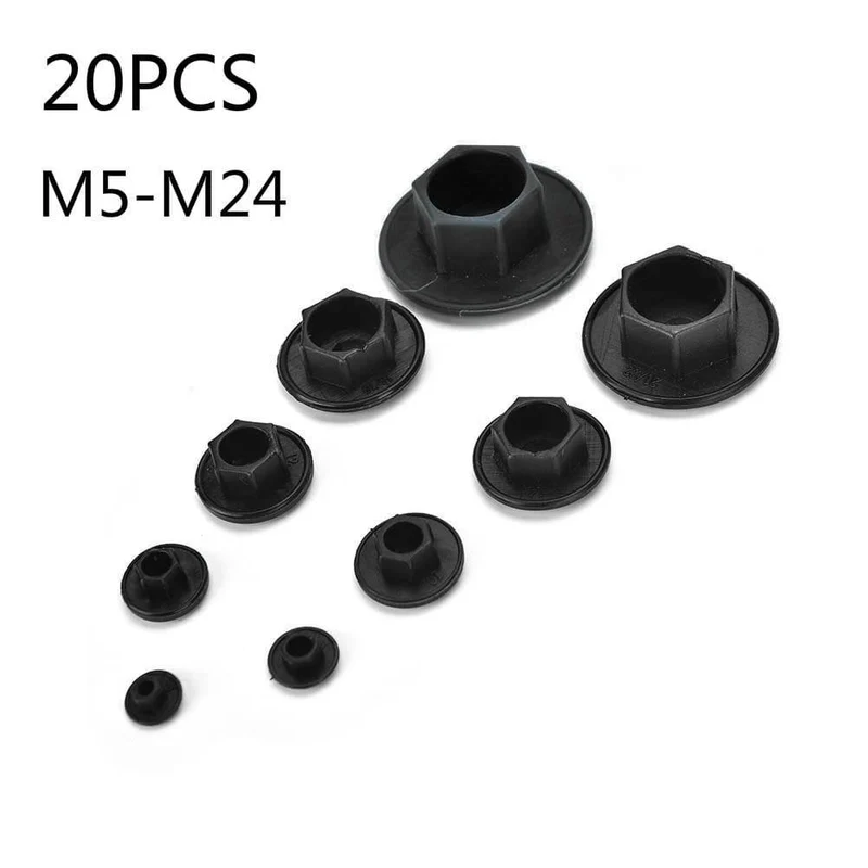 20PCS Schwarz Innensechskant Innensechskantschraube Schraubmutter Sechskantkopfabdeckung Kappenschutz Befestigungselemente Schrauben Abdeckkappen M5-M24