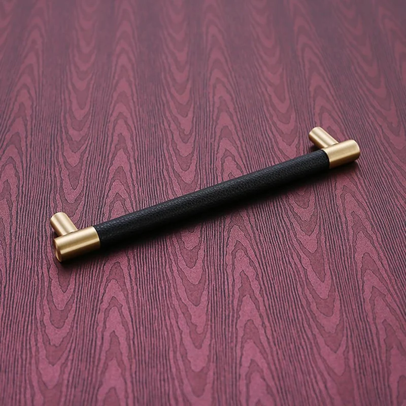 1PCS Schrankgriffe Massiv Messing Schrank Kleiderschrank zieht schwarz Leder Hardware Schublade Wohnmöbel Türgriffe Kommode ziehen