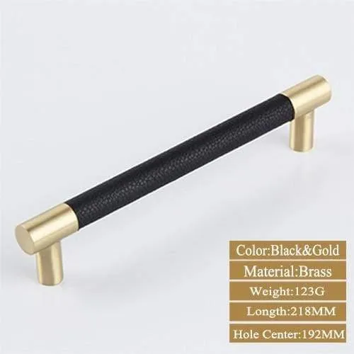 1PCS Schrankgriffe Massiv Messing Schrank Kleiderschrank zieht schwarz Leder Hardware Schublade Wohnmöbel Türgriffe Kommode ziehen