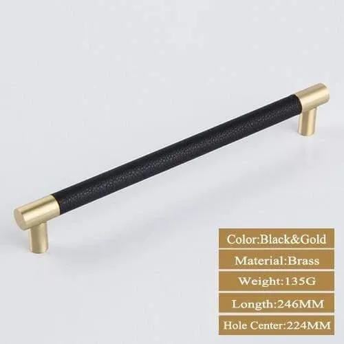 1PCS Schrankgriffe Massiv Messing Schrank Kleiderschrank zieht schwarz Leder Hardware Schublade Wohnmöbel Türgriffe Kommode ziehen