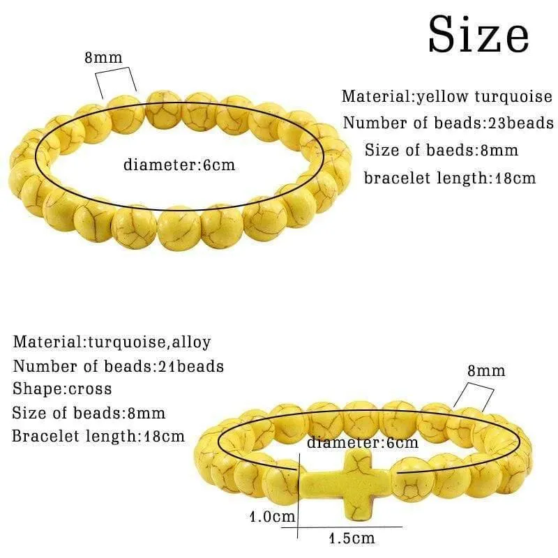 Trendy Schwarz Armband Naturstein Gelb Türkis Perlen Handkette Jesus Kreuz Armreifen Frauen Schmuck Liebhaber Zubehör