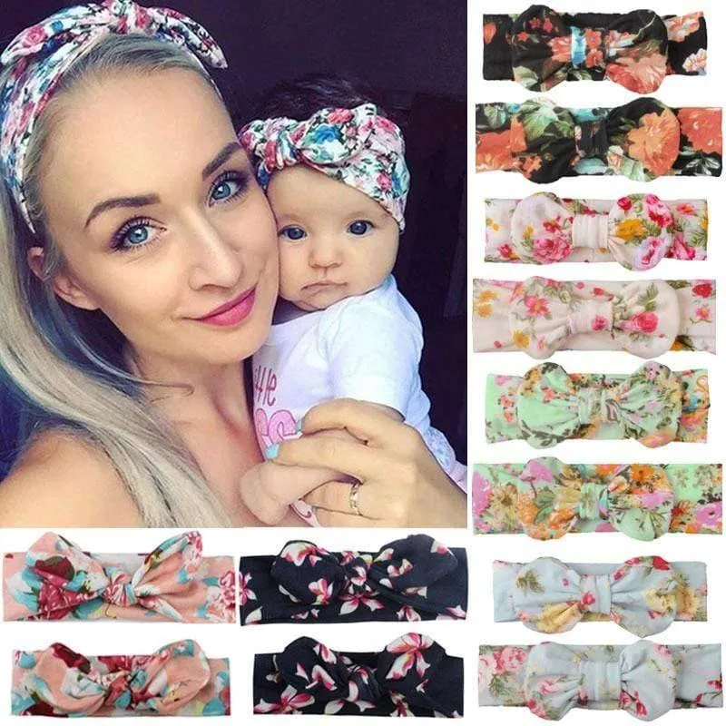 2PCS Mama & Baby Kopfbedeckung Bowknot Elastic HeadBands für Frauen Kinder Tuban Baby HairBands Haarschmuck