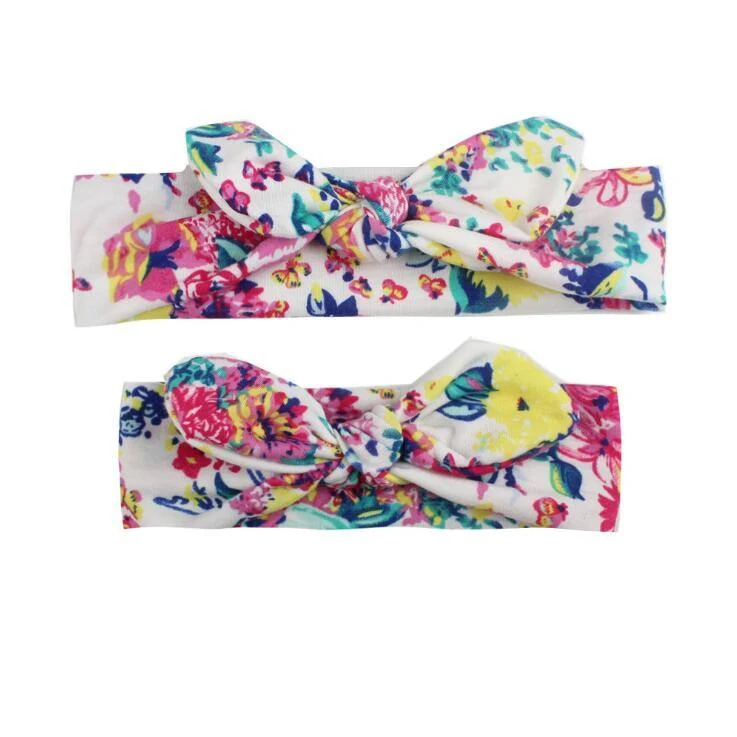 2PCS Mama & Baby Kopfbedeckung Bowknot Elastic HeadBands für Frauen Kinder Tuban Baby HairBands Haarschmuck
