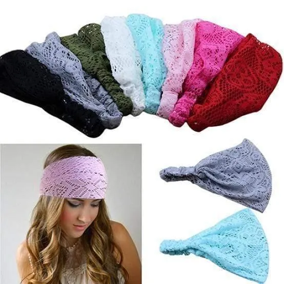 Spitze durchbrochenes Stirnband Damen elastisches Haarband Zubehör breites dehnbares Turban Damenmode Headwrap Bandana