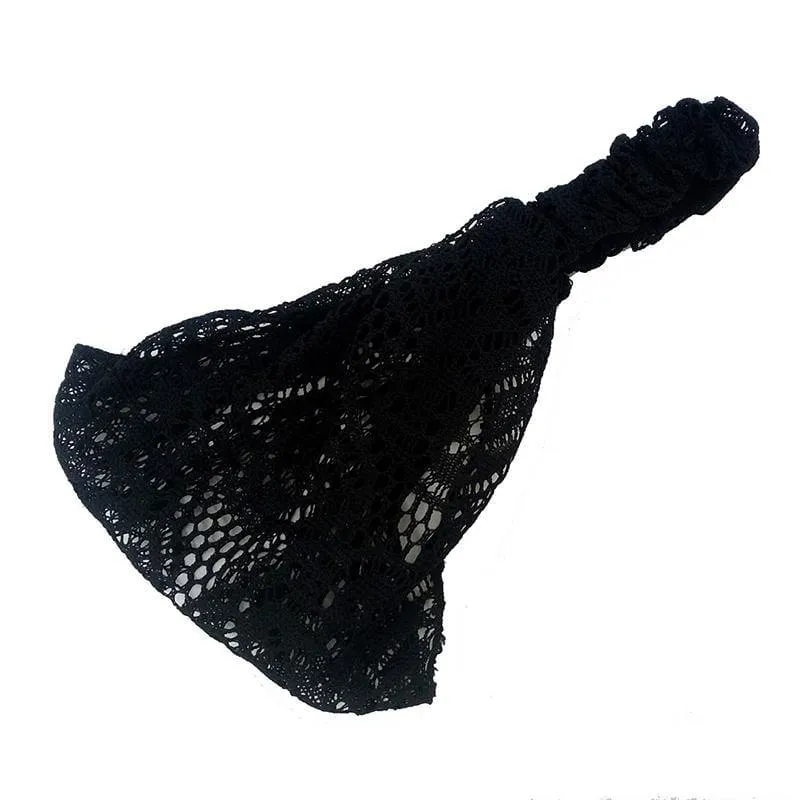 Spitze durchbrochenes Stirnband Damen elastisches Haarband Zubehör breites dehnbares Turban Damenmode Headwrap Bandana