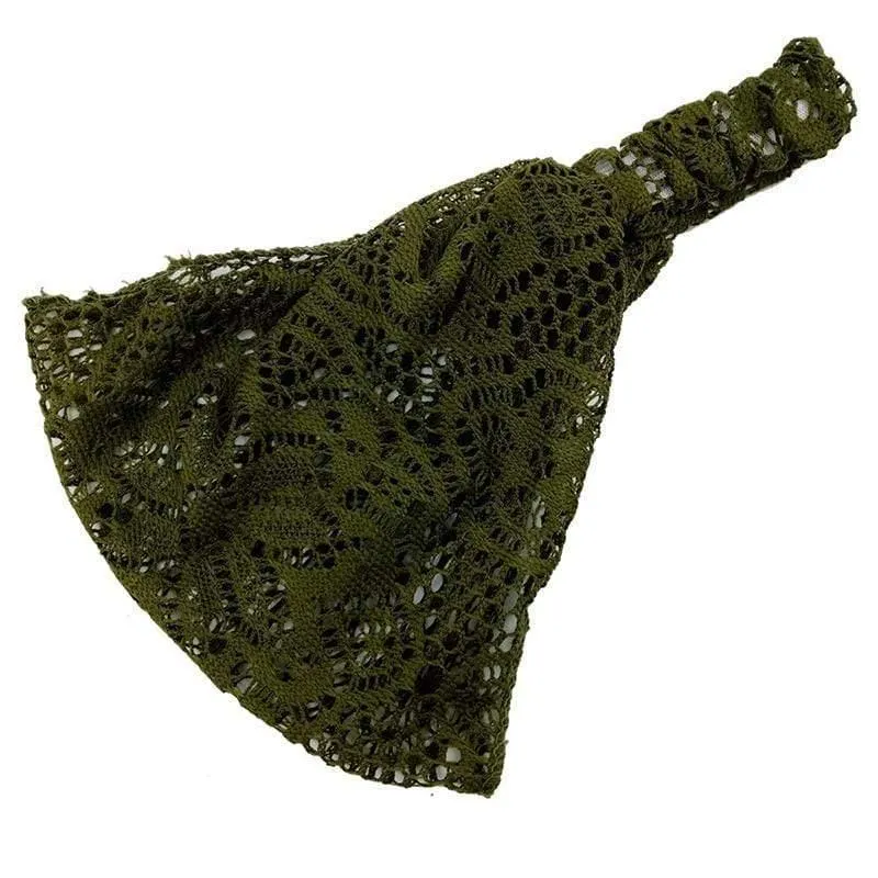 Spitze durchbrochenes Stirnband Damen elastisches Haarband Zubehör breites dehnbares Turban Damenmode Headwrap Bandana