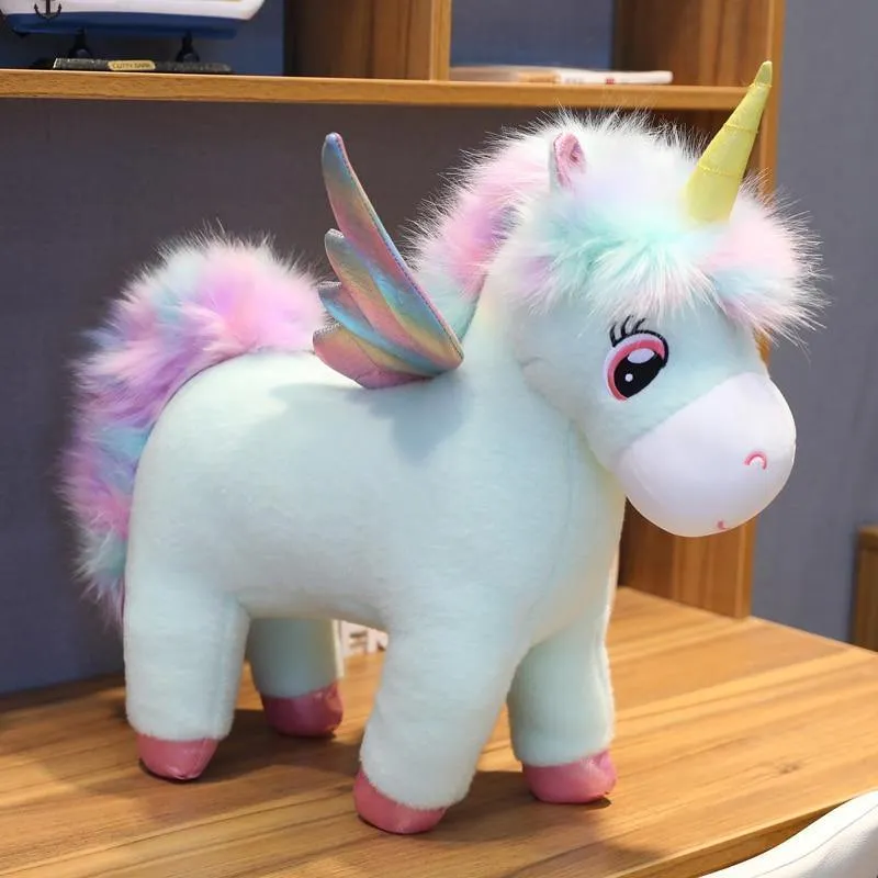 30 ~ 80cm Einzigartige leuchtende Flügel Einhörner Plüschtier Riesiges Einhorn Kuscheltiere Puppe Flauschiges Haar Fliegenpferd Spielzeug Für Kind Weihnachtsgeschenk