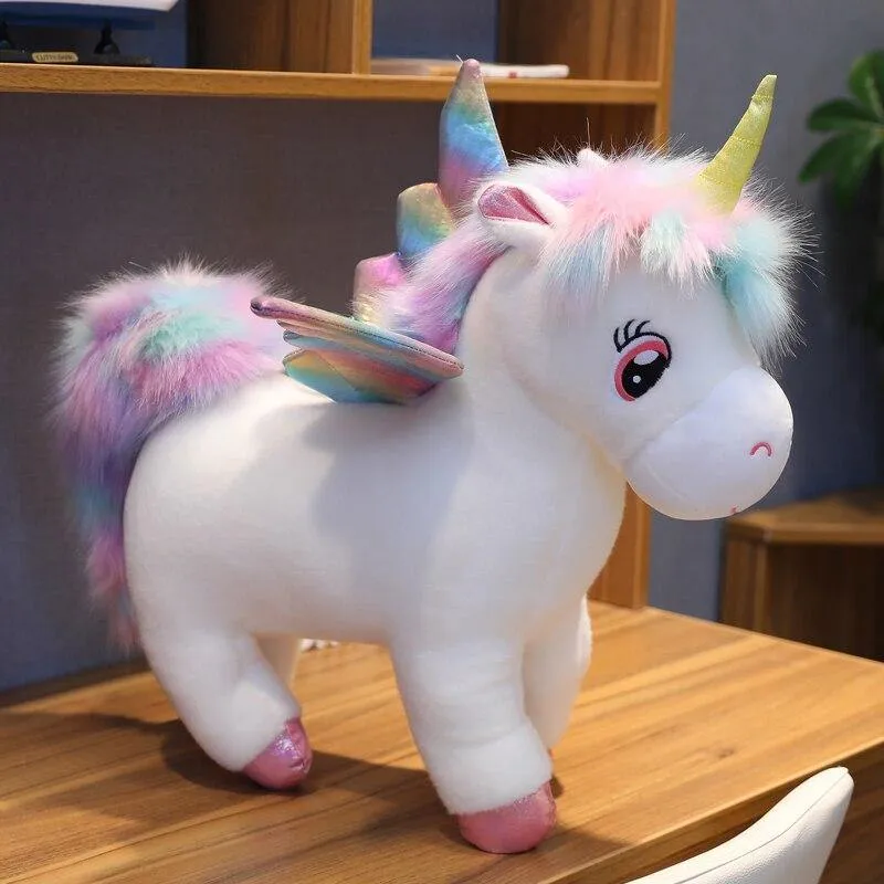 30 ~ 80cm Einzigartige leuchtende Flügel Einhörner Plüschtier Riesiges Einhorn Kuscheltiere Puppe Flauschiges Haar Fliegenpferd Spielzeug Für Kind Weihnachtsgeschenk