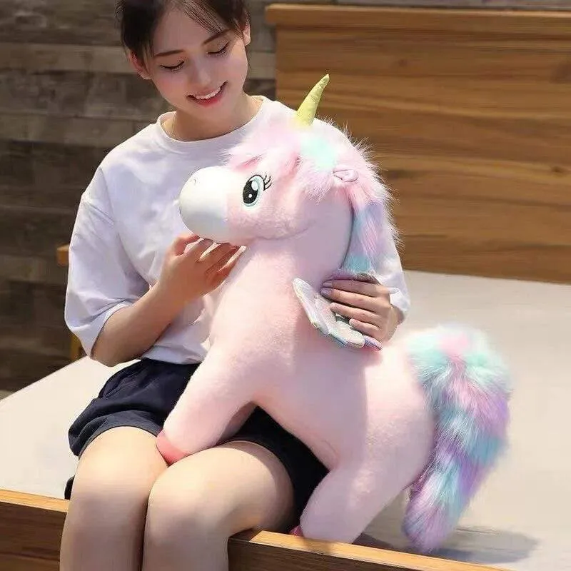 30 ~ 80cm Einzigartige leuchtende Flügel Einhörner Plüschtier Riesiges Einhorn Kuscheltiere Puppe Flauschiges Haar Fliegenpferd Spielzeug Für Kind Weihnachtsgeschenk