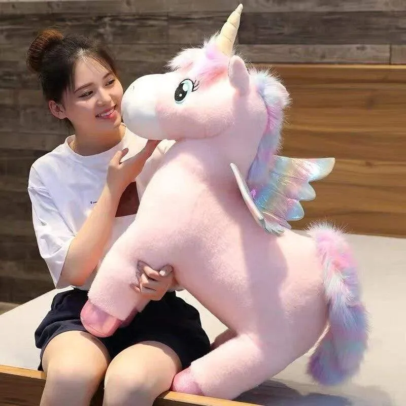 30 ~ 80cm Einzigartige leuchtende Flügel Einhörner Plüschtier Riesiges Einhorn Kuscheltiere Puppe Flauschiges Haar Fliegenpferd Spielzeug Für Kind Weihnachtsgeschenk