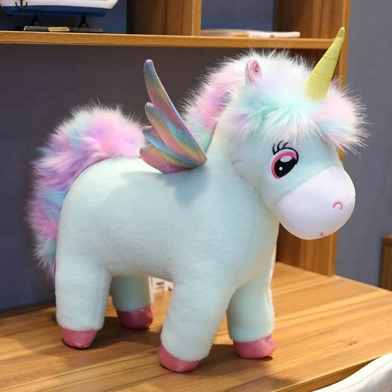 30 ~ 80cm Einzigartige leuchtende Flügel Einhörner Plüschtier Riesiges Einhorn Kuscheltiere Puppe Flauschiges Haar Fliegenpferd Spielzeug Für Kind Weihnachtsgeschenk