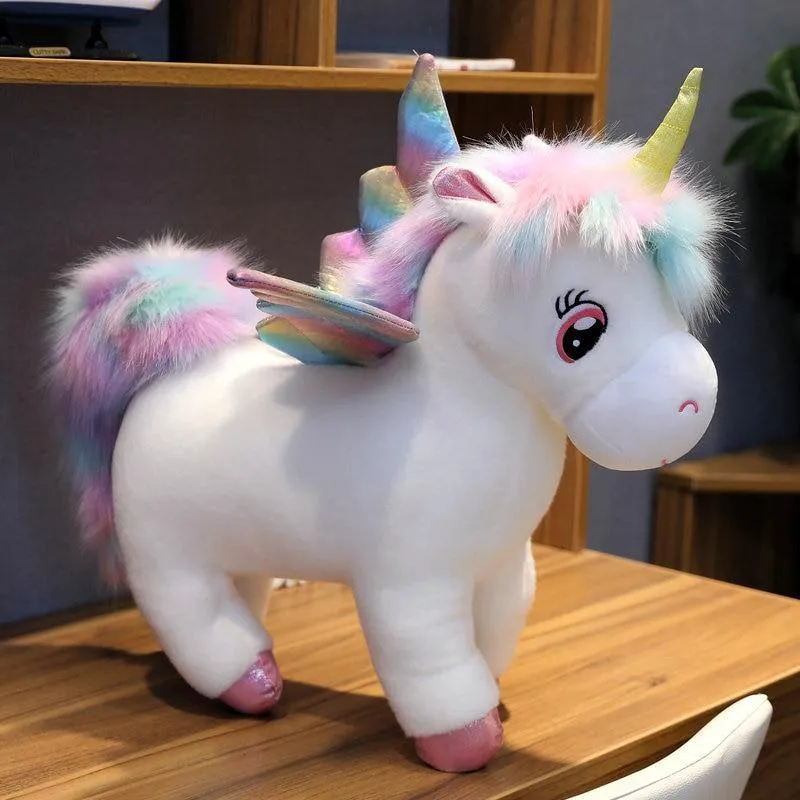 30 ~ 80cm Einzigartige leuchtende Flügel Einhörner Plüschtier Riesiges Einhorn Kuscheltiere Puppe Flauschiges Haar Fliegenpferd Spielzeug Für Kind Weihnachtsgeschenk