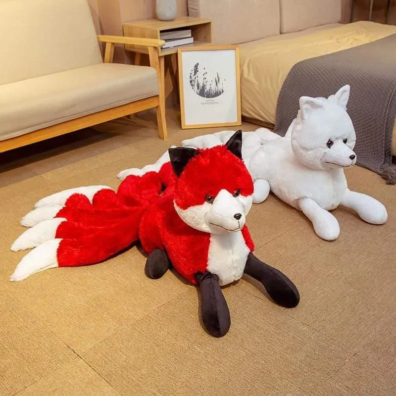 1PC Nette Weiche Weiß Rot Neun Schwänze Fuchs Plüsch Spielzeug Kuscheltiere Neun-Tailed Fuchs Kyuubi Kitsune Puppen kreative Geschenke Für Mädchen