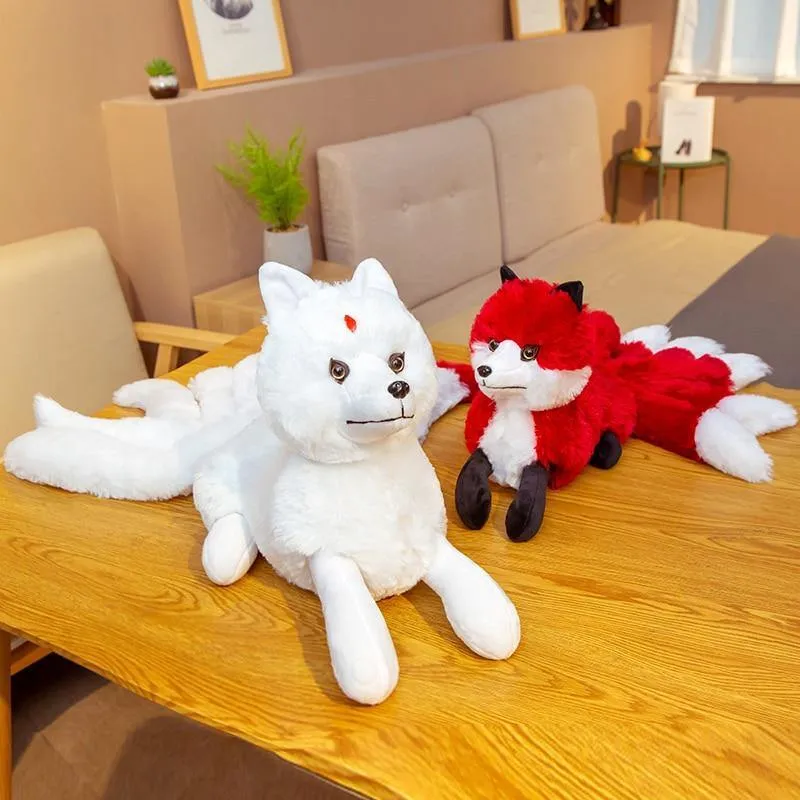 1PC Nette Weiche Weiß Rot Neun Schwänze Fuchs Plüsch Spielzeug Kuscheltiere Neun-Tailed Fuchs Kyuubi Kitsune Puppen kreative Geschenke Für Mädchen